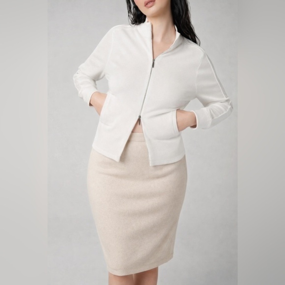 Manrico 100% Cashmere Pencil Skirt Beige Knit Midi Women’s Small Office Siren